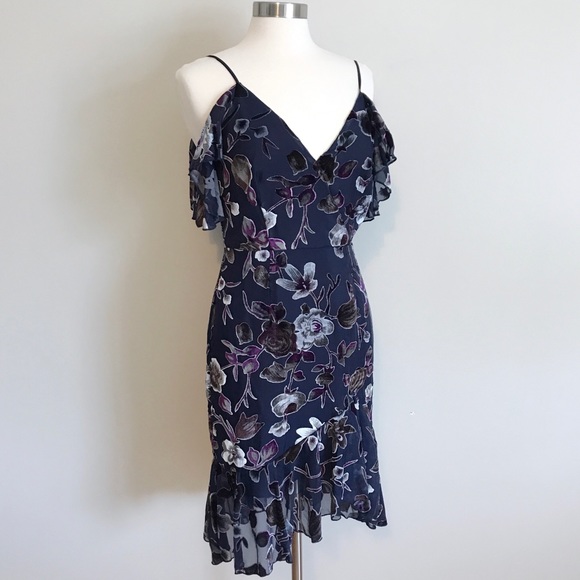 Chelsea28 Dresses & Skirts - Chelsea28 Navy Floral Velvet Cold Shoulder Dress